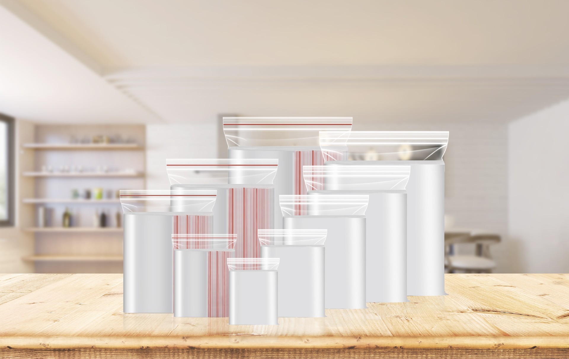 Clear PE ziplock bags in multiple sizes produced by YDF Plastics